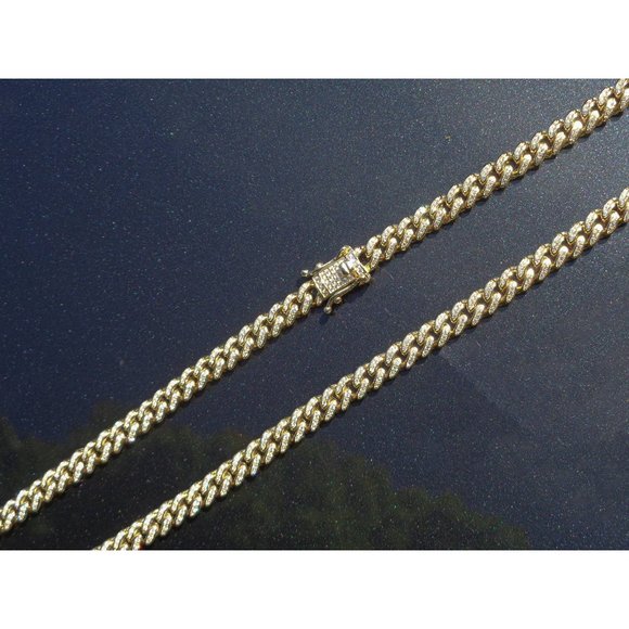 Icy Cuban Curb Pave CZ Chain, Gold Miami Necklace Real Gold Plated 925 Silver - Picture 4 of 7